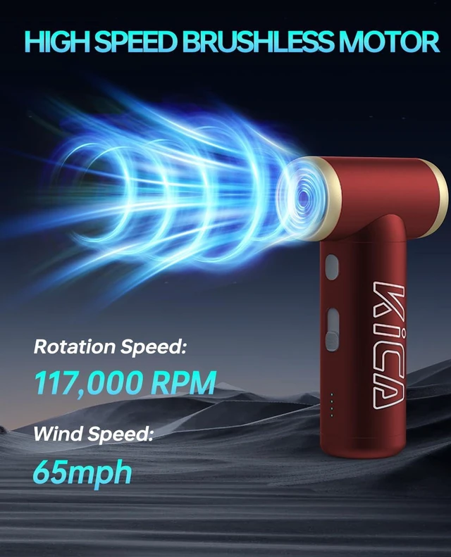Alt view image 3 of 7 - Jet Fan 2S Electric Air Duster - 117000RPM Rechargeable Duster (Red) Aluminum Shell, 65MPH High-Speed Airflow, Stepless Speed Control, 210-Min Battery, For PC, Keyboard & Car Detailing