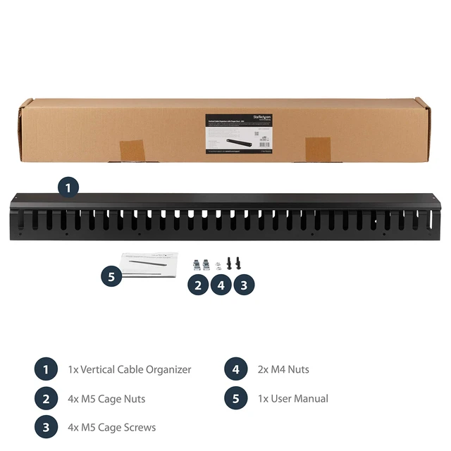Alt view image 5 of 6 - 3ft (1m) Vertical Cable Management Duct with Cover - 0U Open Slot Finger Duct Wire Raceway for 19 Inch Server Rack - Slotted Cord Channel (CMVER20UF)