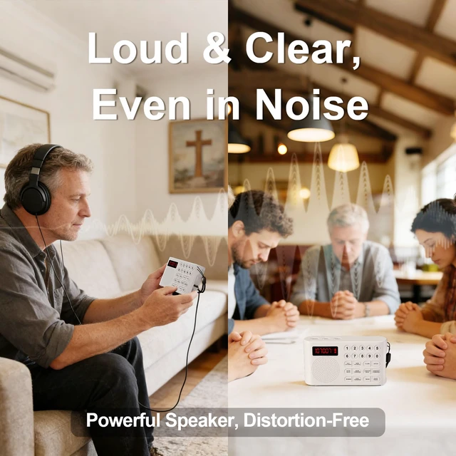Alt view image 4 of 6 - KJV Audio Bible Player for Seniors, Large One-Touch Buttons Easy-to-Use Audio Bibles for Seniors, Portable Electronic Talking Bible with Complete King James Version(White)