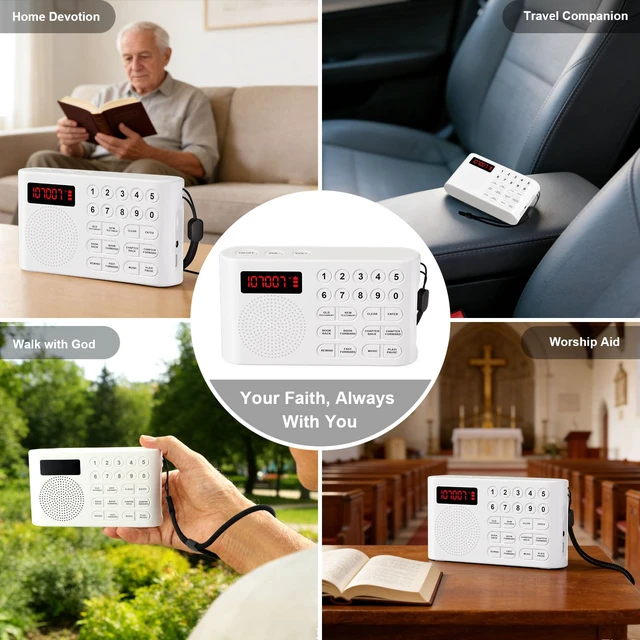 Alt view image 5 of 6 - KJV Audio Bible Player for Seniors, Large One-Touch Buttons Easy-to-Use Audio Bibles for Seniors, Portable Electronic Talking Bible with Complete King James Version(White)