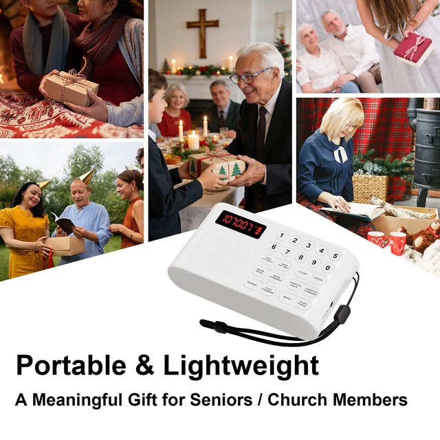 Alt view image 6 of 6 - KJV Audio Bible Player for Seniors, Large One-Touch Buttons Easy-to-Use Audio Bibles for Seniors, Portable Electronic Talking Bible with Complete King James Version(White)