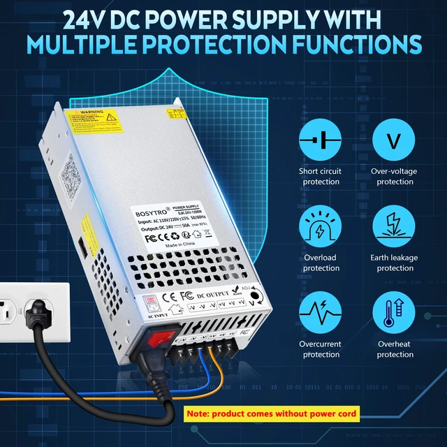 Alt view image 5 of 7 - Upgraded Output Port 24V 50A 1200W DC Switching Power Supply, Universal Transformers PSU AC110V/220V (SMPS), 24 Volt Power Supply for 3D Printer, CCTV, DC Motor(Without Power Cord)