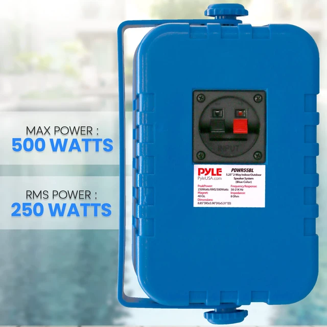 Alt view image 7 of 7 - Usa Indoor Outdoor Speakers Pair - 500 Watt Dual Waterproof 5.25 2-Way Full Range System w/ 1/2 High Compliance Polymer Tweeter - in-Home, Boat, Marine, Deck, Patio, Poolside (Blue) - PDWR55BL