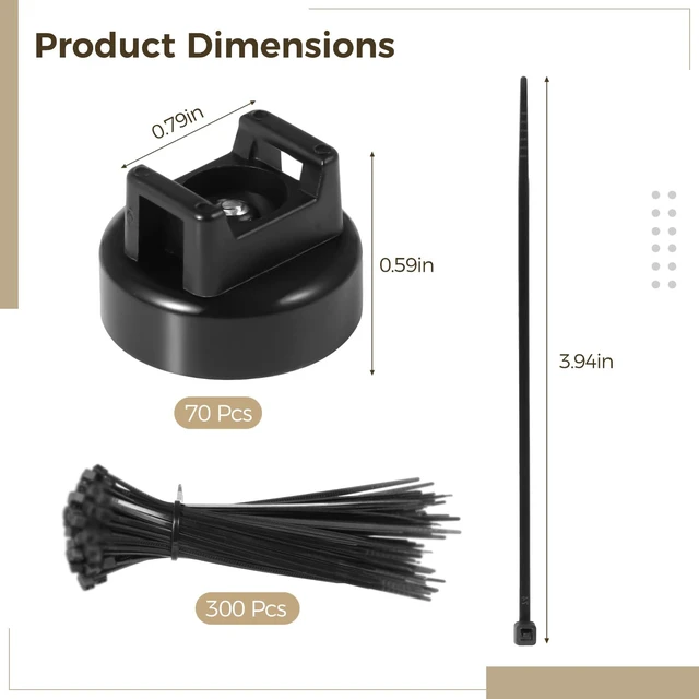 Alt view image 4 of 7 - Magnetic Cable Zip Tie Mounts, 70 Pcs Magnet Bases with 300 Pcs Cable Ties, Multipurpose Wire Management Organizer for Desk PC Home Office, Adhesive-Free Cable Clips Holder
