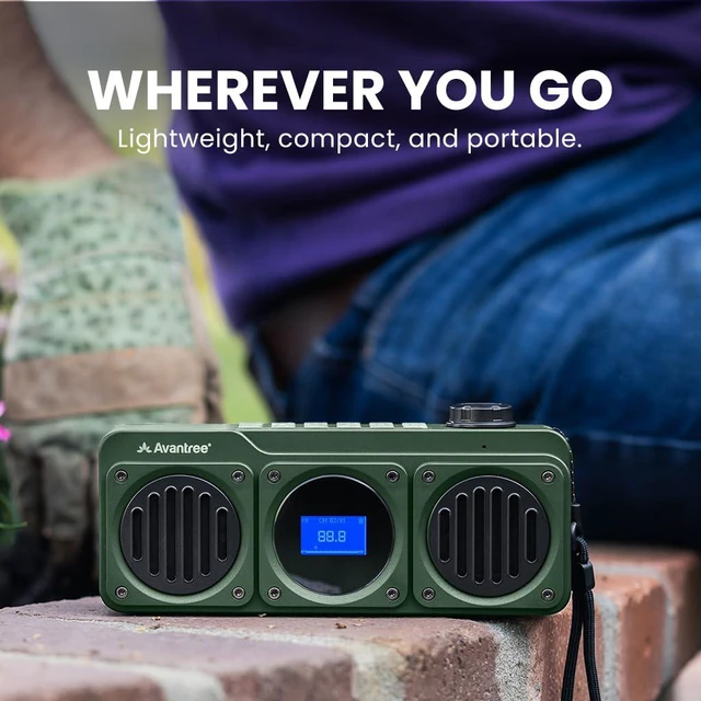 Alt view image 6 of 7 - BoomByte - Portable FM Radio & Bluetooth Speaker with Stereo Sound Long Rechargeable Playtime, Micro SD Card & USB Audio Input, MP3 Player, Metal Finish, Easy to Use, Green