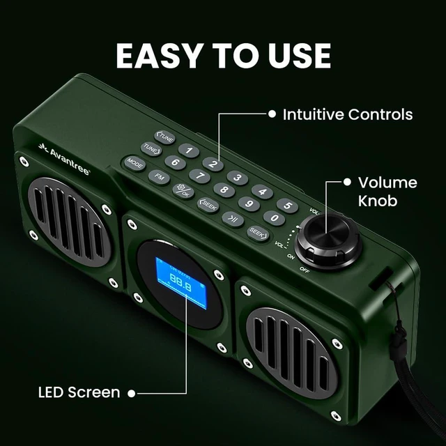 Alt view image 7 of 7 - BoomByte - Portable FM Radio & Bluetooth Speaker with Stereo Sound Long Rechargeable Playtime, Micro SD Card & USB Audio Input, MP3 Player, Metal Finish, Easy to Use, Green