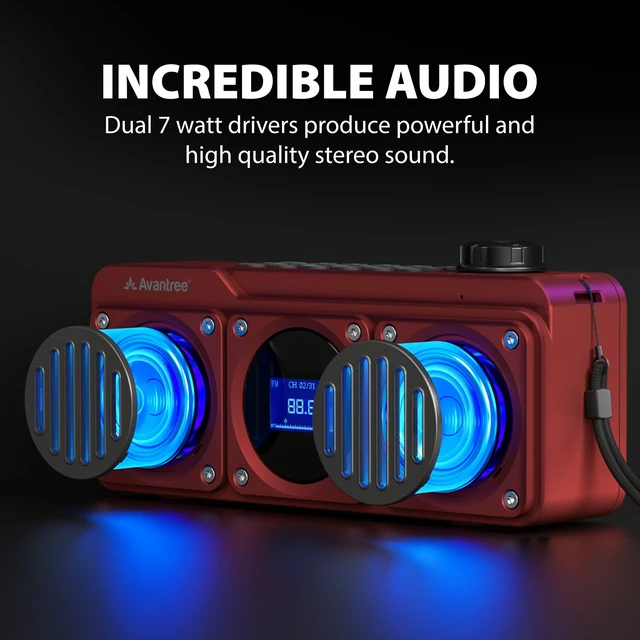 Alt view image 2 of 7 - BoomByte - Portable FM Radio & Bluetooth Speaker with Stereo Sound Long Rechargeable Playtime, Micro SD Card & USB Audio Input, MP3 Player, Metal Finish, Easy to Use, Red