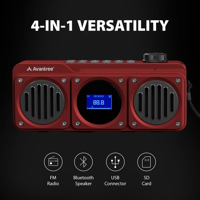 Alt view image 3 of 7 - BoomByte - Portable FM Radio & Bluetooth Speaker with Stereo Sound Long Rechargeable Playtime, Micro SD Card & USB Audio Input, MP3 Player, Metal Finish, Easy to Use, Red