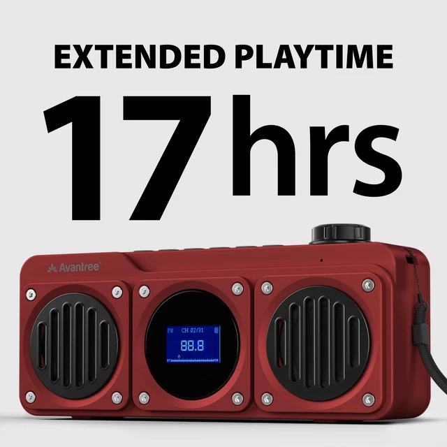 Alt view image 5 of 7 - BoomByte - Portable FM Radio & Bluetooth Speaker with Stereo Sound Long Rechargeable Playtime, Micro SD Card & USB Audio Input, MP3 Player, Metal Finish, Easy to Use, Red