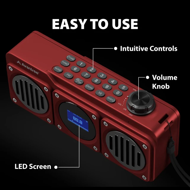 Alt view image 7 of 7 - BoomByte - Portable FM Radio & Bluetooth Speaker with Stereo Sound Long Rechargeable Playtime, Micro SD Card & USB Audio Input, MP3 Player, Metal Finish, Easy to Use, Red