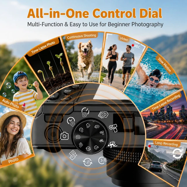 Alt view image 5 of 7 - 4K Digital Camera for Photography, 64MP Vlogging Camera for YouTube Point and Shoot Camera with WiFi Sharing, 18X Digital Zoom, 3" 180° Flip Screen, 32GB Micro SD Card & 2 Batteries, Black