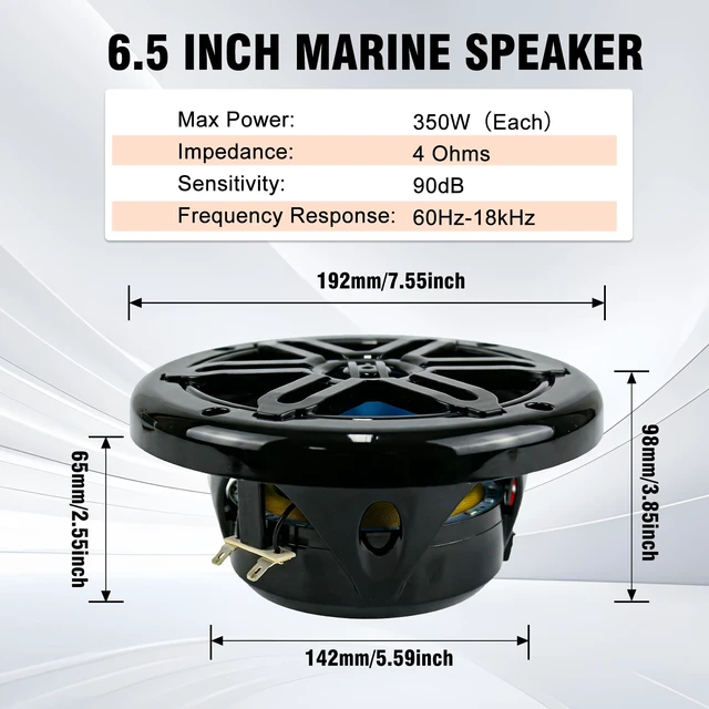 Alt view image 5 of 7 - 6.5 Inch 700W Marine Speakers with LED Lights -2 Way Weather Resistant Boat Speakers Perfect for Boats, ATVs, UTVs Pair,Black