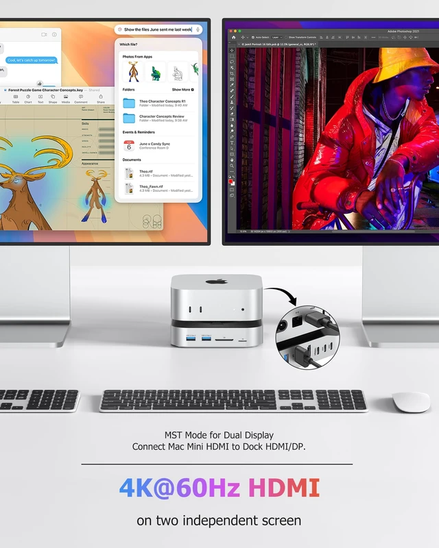 Alt view image 4 of 7 - Mac mini M4 Dock with NVMe SSD Enclosure, 40Gbps 8TB SSD Support, 10-in-2 USB-C Hub with 2×USB-A, USB-C, 10Gbps, 2×USB-A 5Gbps, HDMI, DP, SD/TF Reader, Magnetic Cover