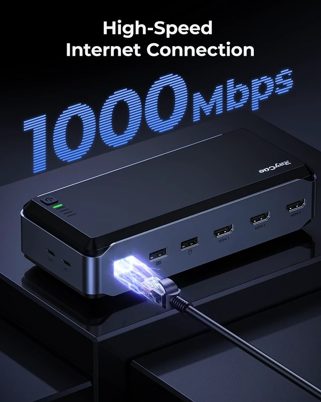 Alt view image 7 of 7 - USB C Docking Station Dual Monitor for MacBook Pro/Air, 13-in-1 Triple 4K Display Laptop USB-C Hub, Type C Dock with 3 * 4K HDMI, PD3.0, 7 USB, RJ45, 3.5mm Audio
