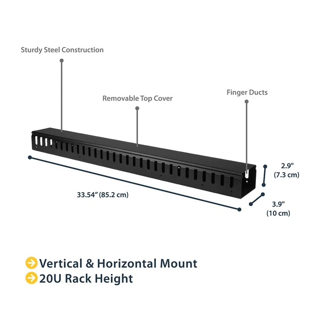 Alt view image 2 of 6 - 3ft (1m) Vertical Cable Management Duct with Cover - 0U Open Slot Finger Duct Wire Raceway for 19 Inch Server Rack - Slotted Cord Channel (CMVER20UF)