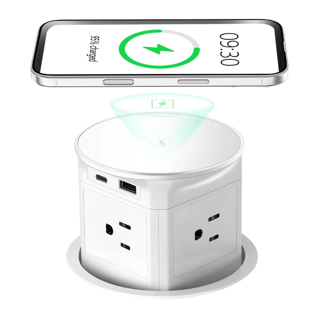 Main image of 3.86" Pop Up Outlet for Countertop,15W Wireless Charger,USB C 20W-White 4-Side Outlets 1875W Overload Protection, USB-C PD 20W Super Fast Charging,6.5 Ft 16AWG Cable ETL Listed for Office home
