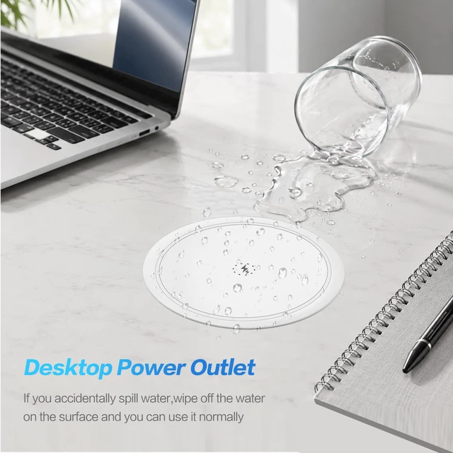 Alt view image 6 of 7 - 3.86" Pop Up Outlet for Countertop,15W Wireless Charger,USB C 20W-White 4-Side Outlets 1875W Overload Protection, USB-C PD 20W Super Fast Charging,6.5 Ft 16AWG Cable ETL Listed for Office home
