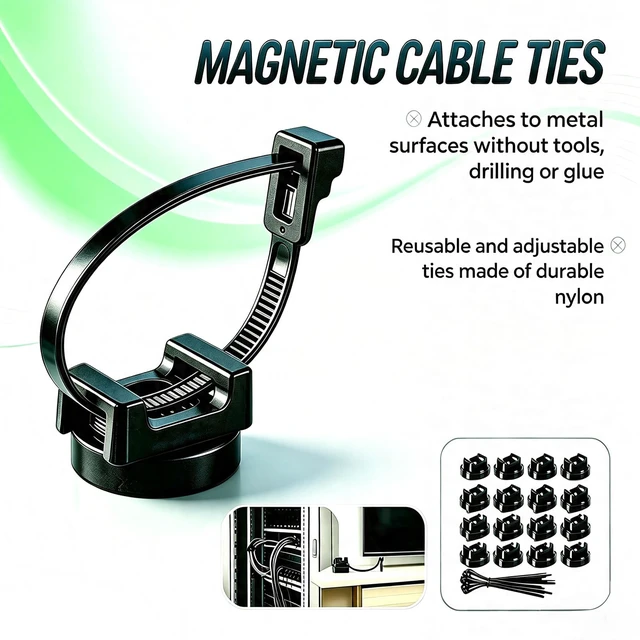 Alt view image 7 of 7 - 40 Pcs zbab1 Magnetic Zip Tie Mount Base, 35LBS Strong Magnetic Wire Holder & Cable Clips,Magnetic cable management for cars, offices, homes, and boats Diameter 25mm