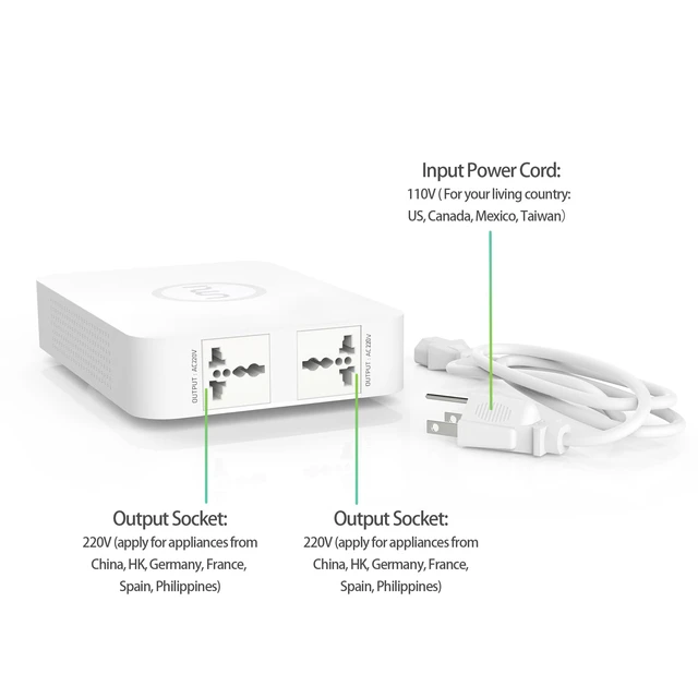 Alt view image 3 of 7 - 500W Step Up Voltage 120v to 220v Converter,Transformer Electric Transformer 120v to 240v,Electrical,Asia Use in US Canada Mexico,Heavy Duty,2 Output Socket,CE Certified,White