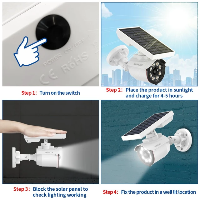 Alt view image 7 of 7 - Solar Powered Outdoor Wireless Simulated Cameras Fake Camera, 4Pack Wire Free Motion Sensor Brightest Floodlights Spot Lighting Spotlight Defiant Activated Detector