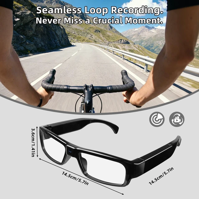 Alt view image 6 of 7 - Camera Glasses 1080P HD Video Recording Smart Glasses with Audio, Wearable POV Camera for Men Women, Hands-Free Recording for Sports Vlogging Outdoor, (128GB SD Card Included)