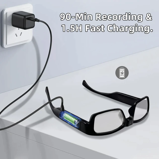 Alt view image 7 of 7 - Camera Glasses 1080P HD Video Recording Smart Glasses with Audio, Wearable POV Camera for Men Women, Hands-Free Recording for Sports Vlogging Outdoor, (128GB SD Card Included)