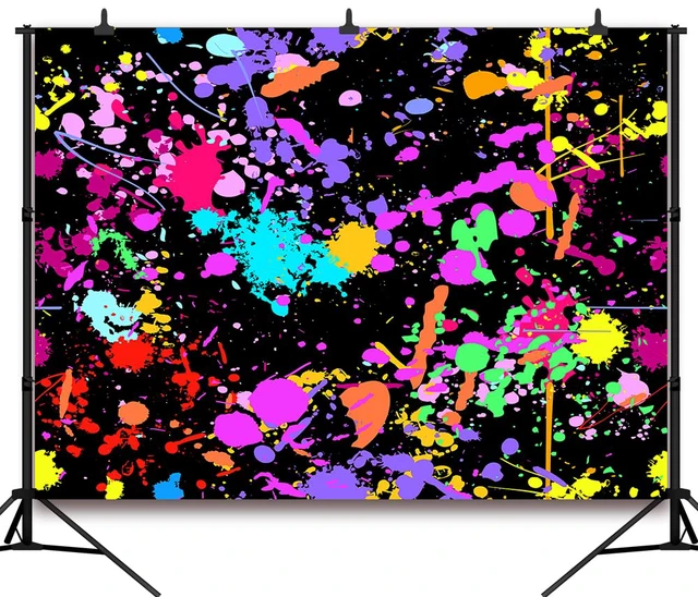 Alt view image 2 of 7 - 15x8Ft Neno Glow in The Dark Birthday Backdrops Colorful Graffiti Splash Paint Party Background Slime Happy Birthday Black Light Sleppover Party Decorations Birthday Banner