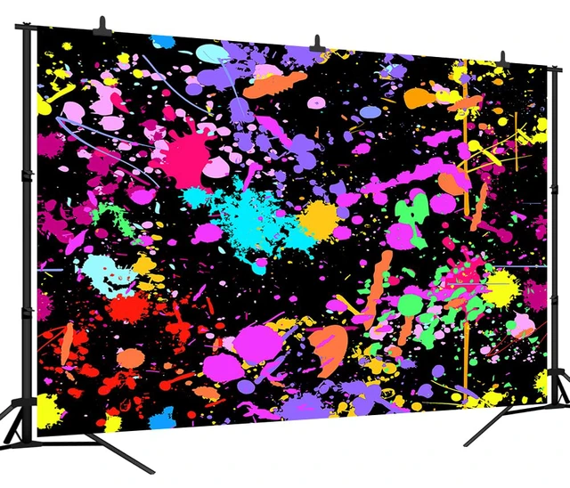 Alt view image 6 of 7 - 15x8Ft Neno Glow in The Dark Birthday Backdrops Colorful Graffiti Splash Paint Party Background Slime Happy Birthday Black Light Sleppover Party Decorations Birthday Banner