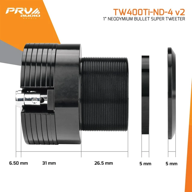 Alt view image 2 of 6 - 2X TW400Ti-Nd-4 v2 Bullet Super Tweeter 1" Exit Neodymium 120 Watts Max Power 4 Ohm 1 Inch Voice Coil - New Version More Compact and Improved Design for Pro Audio (2 Tweeters)