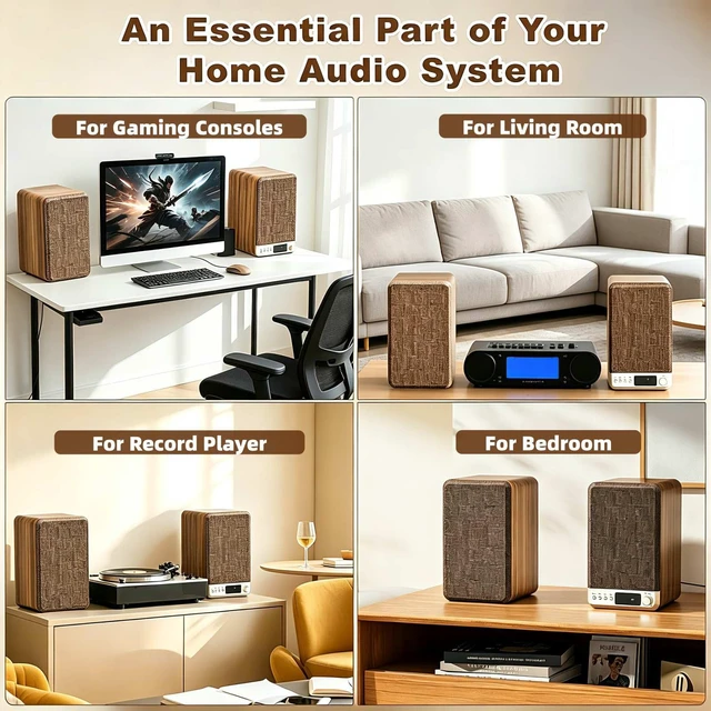 Alt view image 7 of 7 - Powered Bookshelf Speakers for Turntable Vinyl Record Player 30W*2, 3.5 Inch Woofer, AUX/RCA/BT Wired & Wireless Input, Compact Desktop HiFi Stereo Sound Active Speakers for Computer PC