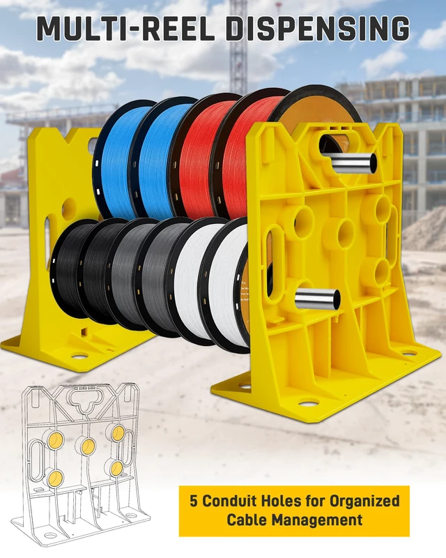 Alt view image 5 of 7 - Wire Spool Rack Electrical Wire Dispenser, Cable Reel Caddy-1 Pair Fits up to 34" Reels, 330 LBS Load Capacity, Multi-purpose, Free-Standing, Portable, Weather-Resistant