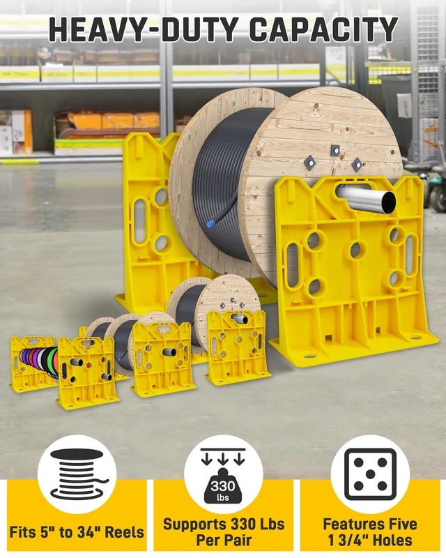 Alt view image 3 of 7 - Wire Spool Rack Electrical Wire Dispenser, Cable Reel Caddy-1 Pair Fits up to 34" Reels, 330 LBS Load Capacity, Multi-purpose, Free-Standing, Portable, Weather-Resistant