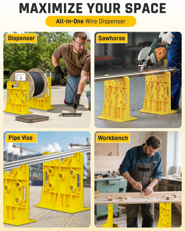 Alt view image 6 of 7 - Wire Spool Rack Electrical Wire Dispenser, Cable Reel Caddy-1 Pair Fits up to 34" Reels, 330 LBS Load Capacity, Multi-purpose, Free-Standing, Portable, Weather-Resistant