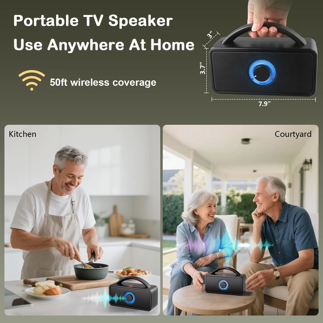 Alt view image 5 of 6 - 5.8 GHz Wireless TV Speakers for Hard of Hearing Seniors Portable TV Speaker Amplifies TV Sound, 0ms Audio-Video Sync, ARC/AUX/RCA/COAX/OPT, All Cables Included