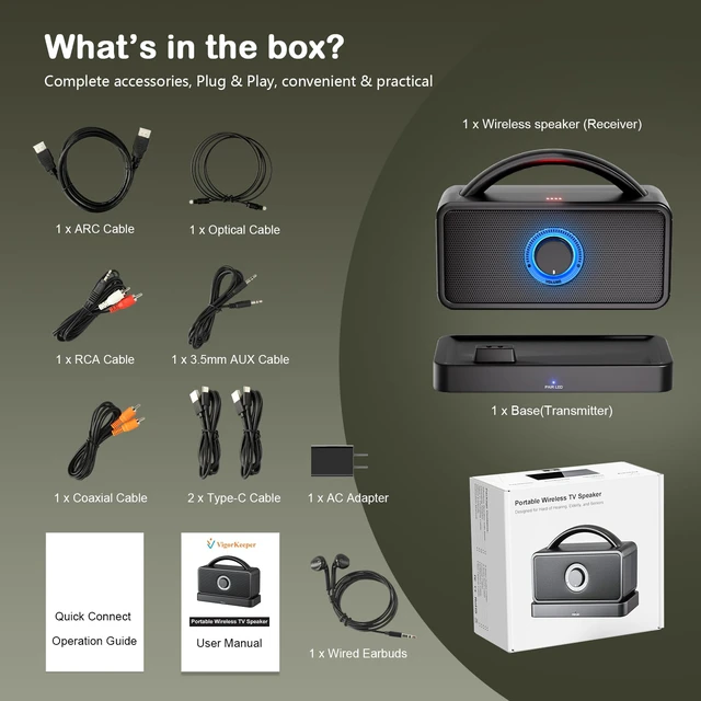 Alt view image 6 of 6 - 5.8 GHz Wireless TV Speakers for Hard of Hearing Seniors Portable TV Speaker Amplifies TV Sound, 0ms Audio-Video Sync, ARC/AUX/RCA/COAX/OPT, All Cables Included