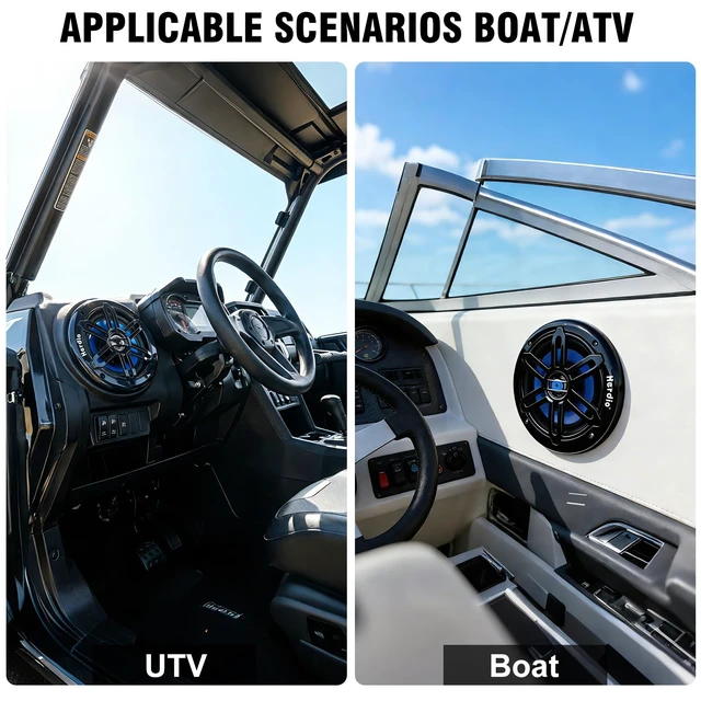 Alt view image 6 of 7 - 8" 450W Marine Speakers - IP66 Waterproof Coaxial Audio, with Blue LED Light for Boats, ATVs, UTVs with UV Resistant Black Grille (A Pair)