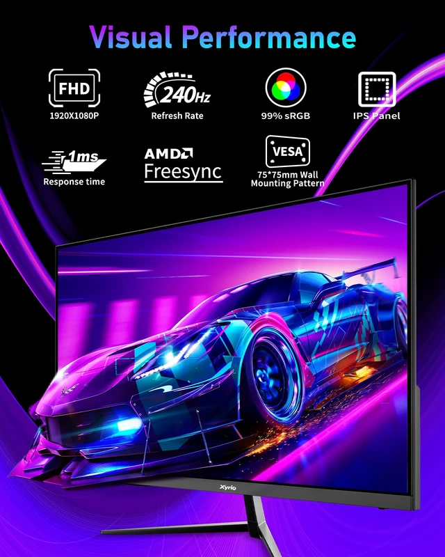Alt view image 2 of 7 - Gaming Monitor, 23.8'' Gaming Monitor FHD(1920x1080) 240Hz, Computer Gaming Monitors w/AMD FreeSync 1ms Display, Gaming Monitors w/ 100% sRGB, Build-in Speakers, VESA, Eye Care Anti-Glare Black