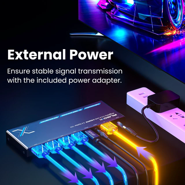 Alt view image 7 of 7 - 4K 60Hz HDMI Splitter 1x4 with Audio Extractor, Downscaler & EDID TOSLINK & 3.5mm audio out, per-output 4K-to-1080p scaling for mixed displays, lossless, 18Gbps HDMI 2.0, HDR, HDCP 2.2
