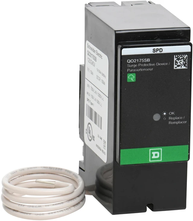 Main image of Square D Secondary Surge Arrestor - QO Load Center, Surge Protective Device, NEMA 1 Indoor, 5kA, 22.5kW SCCR, 3 Wire, 12/24V AC, 1 Phase, CSA Certified, Dark Gray, QO2175SB