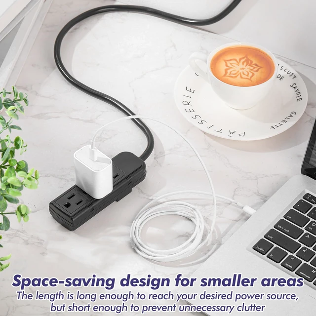 Alt view image 7 of 7 - 20 Pack 3 Outlet Power Strip Flat Plug Extension Cord, 1 ft, Black 3 Outlet Power Strip Surge Protector, Power Strip Bulk Pack, Mini Cord 3 Ground Heavy Duty Mountable Outlets Strip, Computer