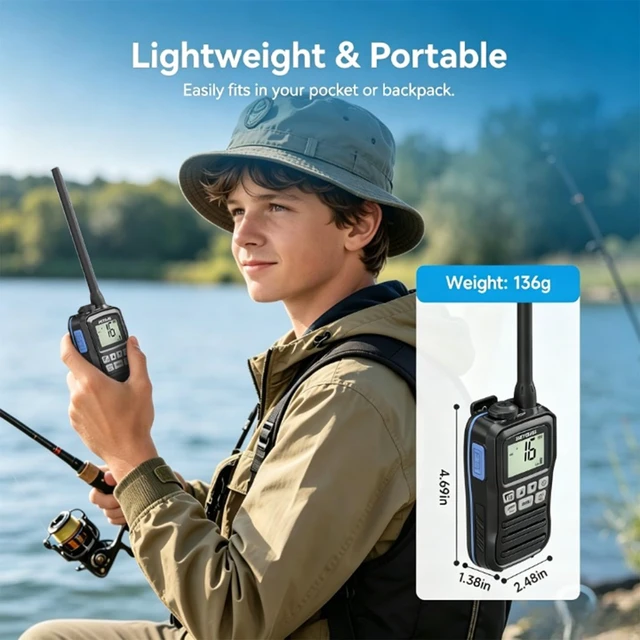 Alt view image 2 of 7 - RM01 3W Marine Radio VHF IP67 Floating, Portable for Kayak (1 Pack) NOAA Weather Alert, 88 US/CA/International Channels, Vibration Drainage, Dual Color Screen, Tri-Watch, 5 AAA Batteries