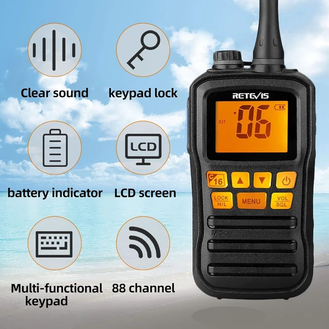 Alt view image 4 of 7 - RM01 3W Marine Radio VHF IP67 Floating, Portable for Kayak (1 Pack) NOAA Weather Alert, 88 US/CA/International Channels, Vibration Drainage, Dual Color Screen, Tri-Watch, 5 AAA Batteries