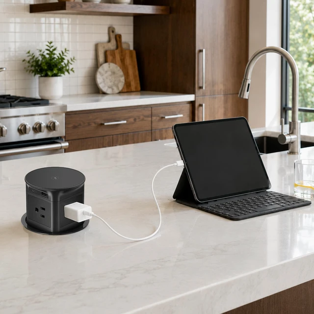 Alt view image 7 of 7 - 3.86" Pop Up Outlet for Countertop,15W Wireless Charger,USB-C 20W -Black 4-Side Outlets 1875W Overload Protection, USB-C PD 20W Super Fast Charging,6.5 Ft 16AWG Cable ETL Listed for Office home