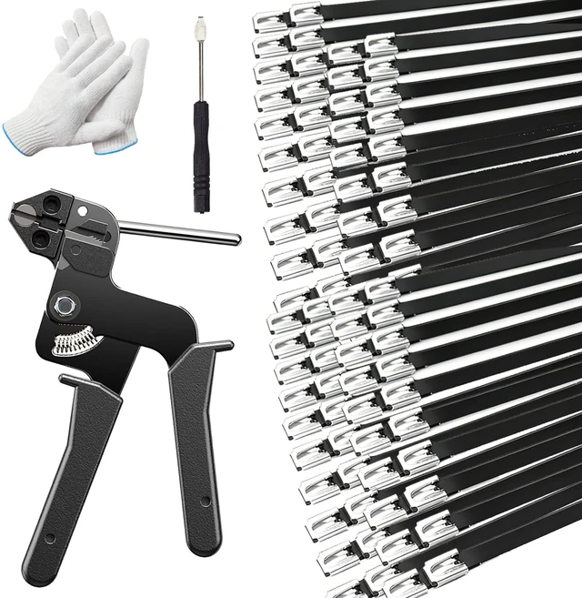 Main image of 500PCS Cable Ties Kit, 11.8 Inch Heavy Duty Black Metal Zip Ties 304 Stainless Steel Zip Ties, 264LBS High-strength,Self-locking Secure Fastening,Ideal for Outdoor,Fence, Exhaust Wrap Etc
