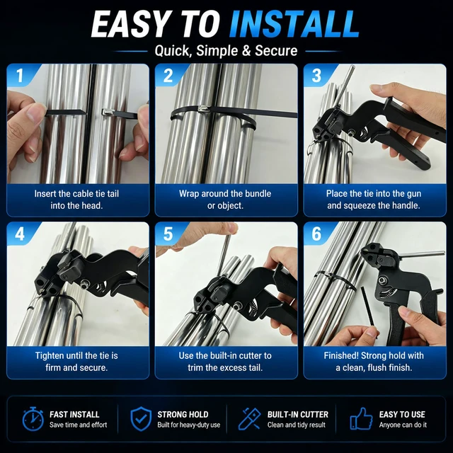 Alt view image 7 of 7 - 500PCS Cable Ties Kit, 11.8 Inch Heavy Duty Black Metal Zip Ties 304 Stainless Steel Zip Ties, 264LBS High-strength,Self-locking Secure Fastening,Ideal for Outdoor,Fence, Exhaust Wrap Etc