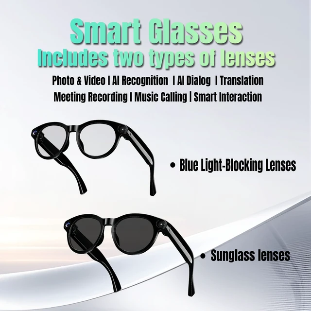 Alt view image 6 of 7 - AI Smart Glasses with Camera, 4K Photos & 1080P Video,Real-Time Translation, Bluetooth 5.3, Assistant Conversation, Suitable for Vlogging,Cycling, Hiking Travel, Business
