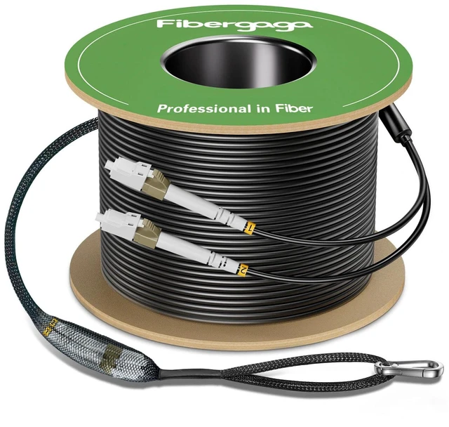 Main image of Outdoor LC to LC OM3 Fiber Patch Cable Multimode TPU, 75M(246ft) Armored Fiber Optic Cable, Multi-Mode Duplex, 10GB/40GB, 50/125m, OD-5.0mm, Direct Burial, Pulling Eye Kit Installed