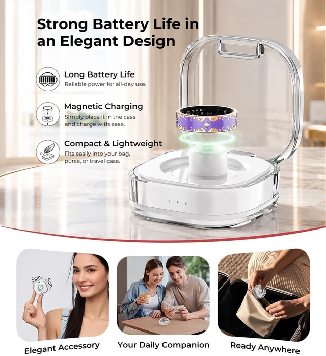 Alt view image 6 of 7 - 6 Gen Diamond Smart Ring and Wireless Charging Case Industry Rank 1-0 Measurement Error 2026 Smart Ring for Women - Advanced Health Tracker for Wellness and Activity Tracking, Purple 8#