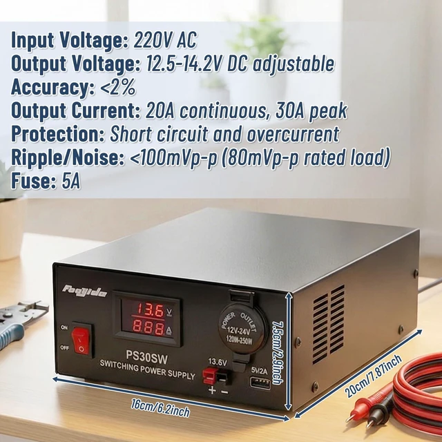 Alt view image 3 of 6 - DC Bench Power Supply 30A 13.8V, Universal Regulated Power Supply for Radio, USB+Anderson+Cigarette Lighter Socket Home Lab Benchtop AC-to-DC Converter for CB/HAM/Amateur Radio