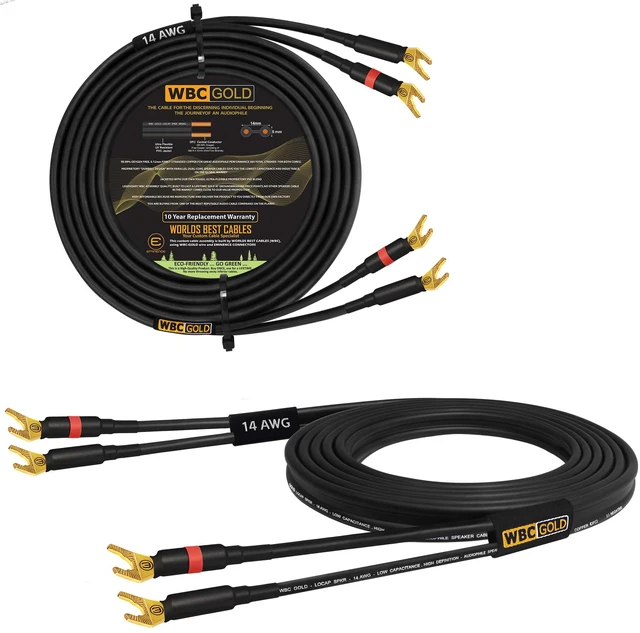 Main image of 50 Foot WBC-GOLD-LOCAP-SPKR-14 AWG - Low-Capacitance - Low-Inductance - High Purity OFC - Audiophile HiFi Speaker Cable Pair with Eminence Gold Spade Plugs